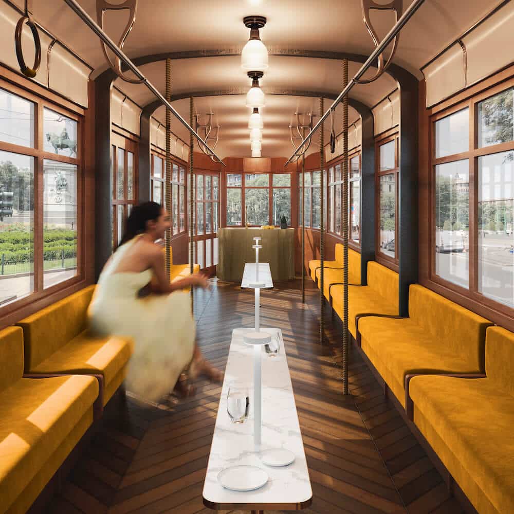 Il tram di Milano restaurato per showcooking nelle vie di Brera