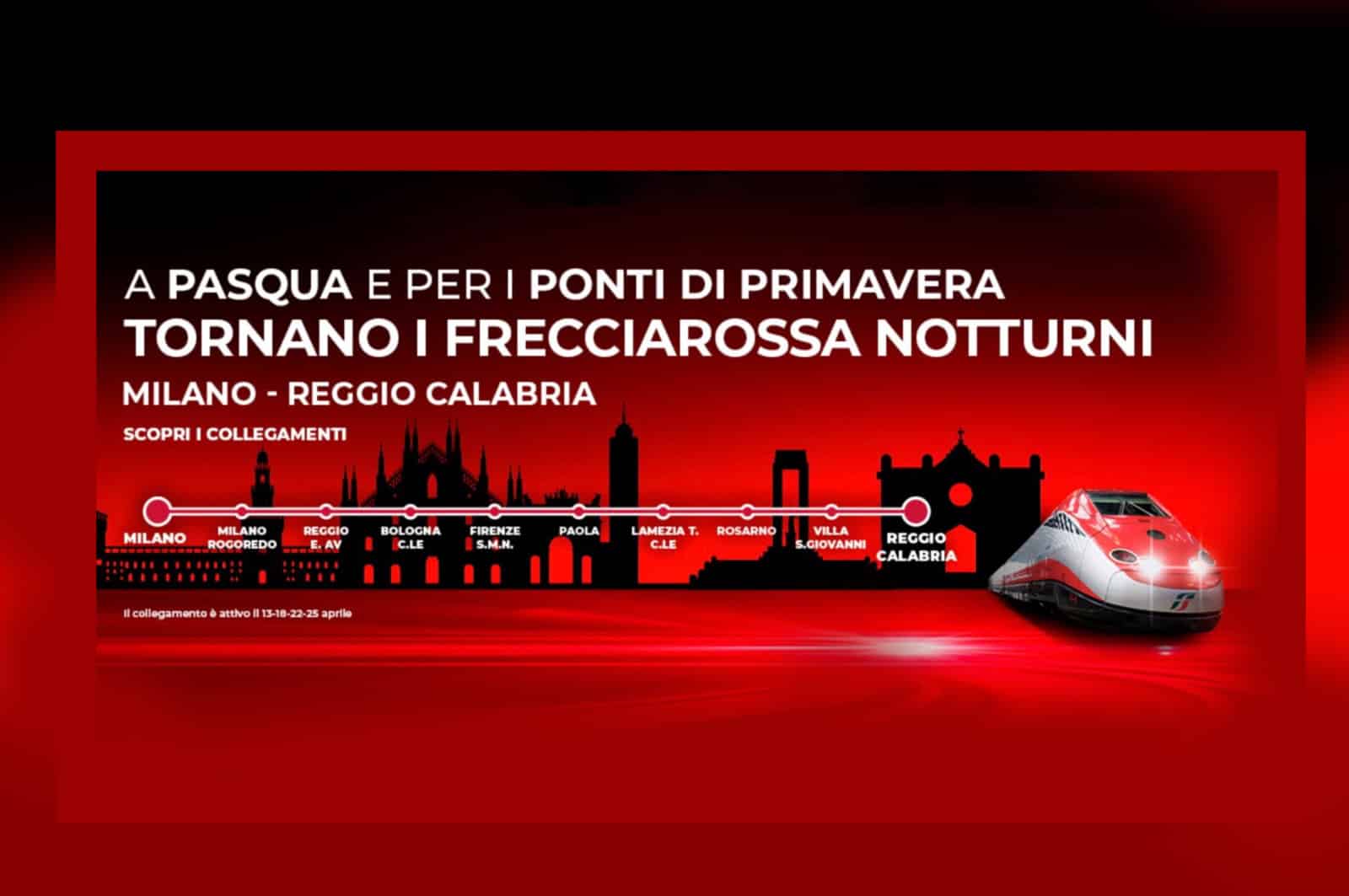 È di nuovo disponibile il Frecciarossa notturno Milano – Reggio Calabria