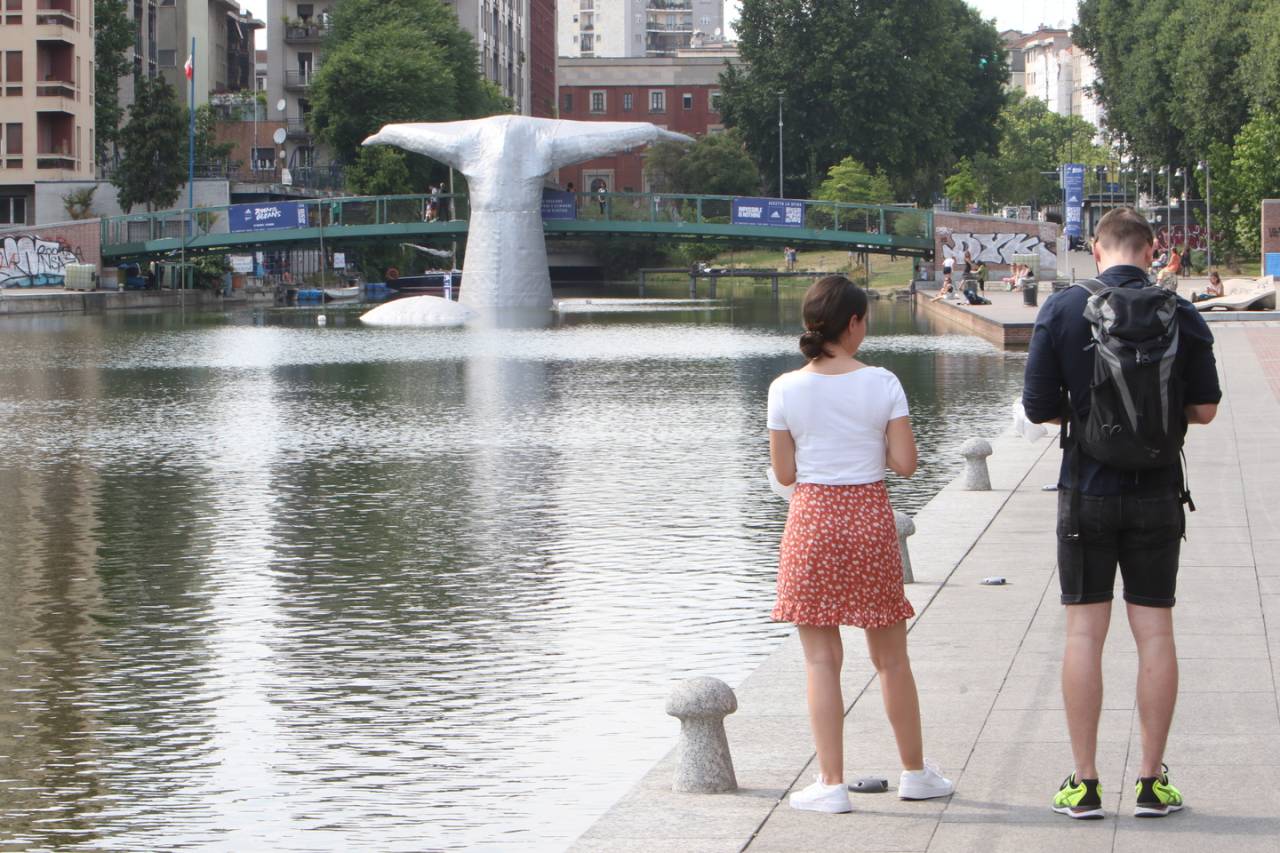 In Darsena a Milano si è insediata una balena